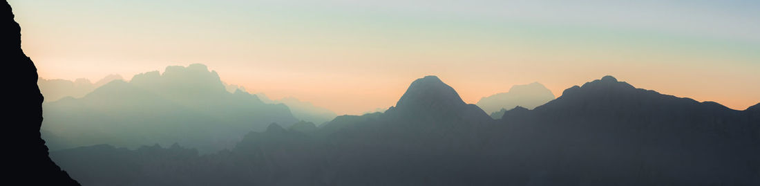 Panoramic view of silhouette mountains against sky during sunset