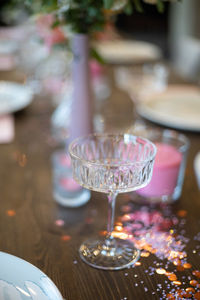 Glass of wine on table in restaurant