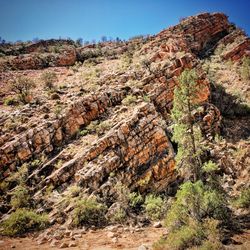 Scenic view of rocky mountains against clear sky