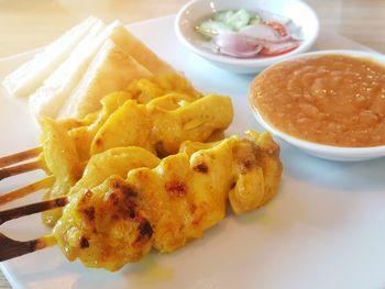 High angle view of meal served in plate