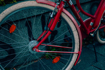 High angle view of bicycle parked on street