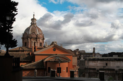 Panorama of ancient rome, in the foreground the church of saints luca and martina.