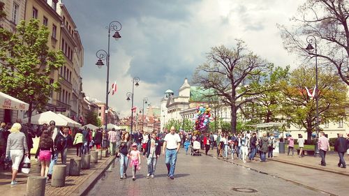 People walking on city street