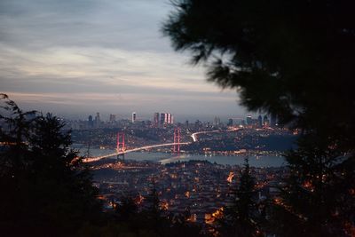 High angle view of illuminated buildings against sky.bosphorus in turkey