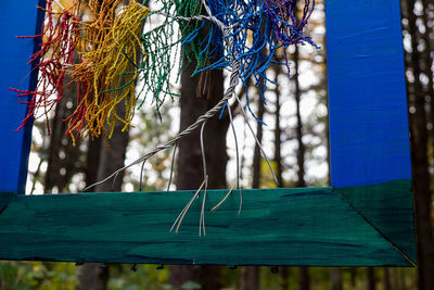 Close-up of multi colored fence