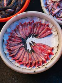 High angle view of fish for sale in market