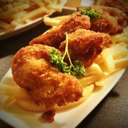 Close-up of served food in plate