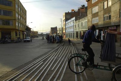 People walking on city street