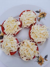 High angle view of food served in plate