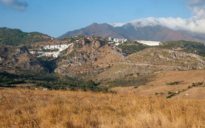 Scenic view of landscape and mountains against sky