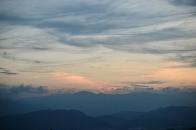 Silhouette of mountain range at sunset