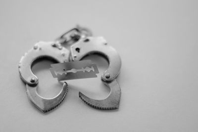 Close-up of metal ring on table