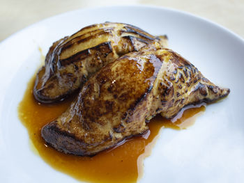 High angle view of fish in plate