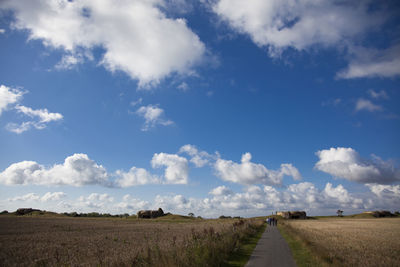 Panoramic view of agricultural field against sky