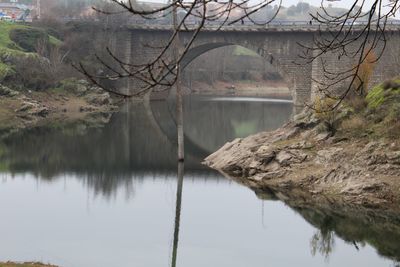 Reflection of arch bridge in lake