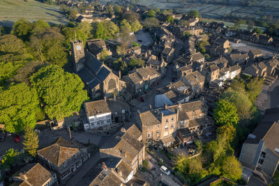 High angle view of buildings in village