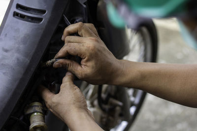 Close-up of hands working