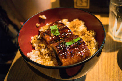 High angle view of meal served in bowl