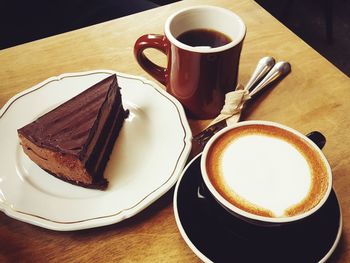 High angle view of breakfast on table
