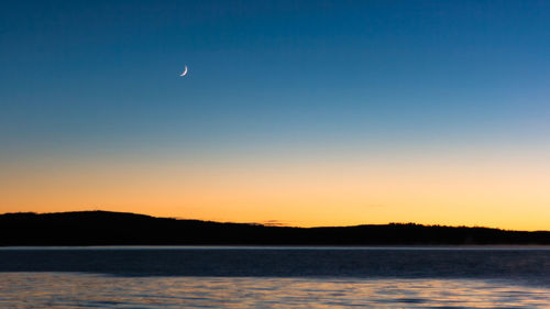 Scenic view of sea against clear sky during sunset