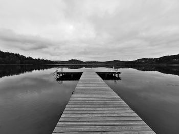 Pier over lake against sky