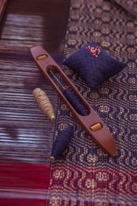 High angle view of painting on table