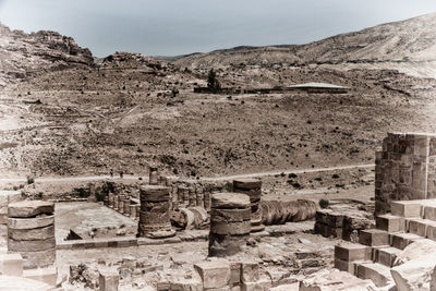 Old ruins in desert against sky