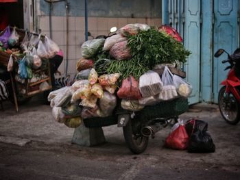 Various vegetables on street in city