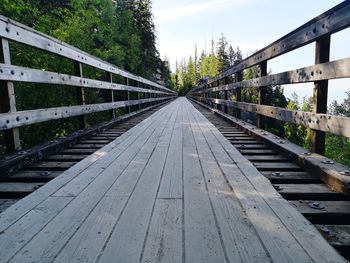 Surface level of railroad tracks against sky