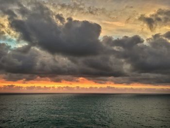 Scenic view of sea against dramatic sky