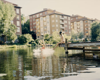 Couple having a swim