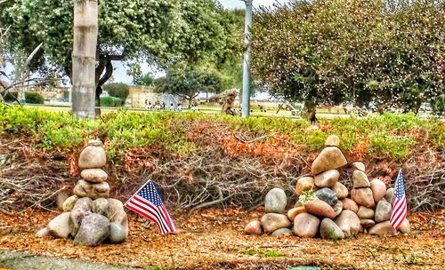 Stack of stones on tree stump