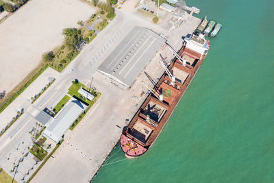 High angle view of buildings in city