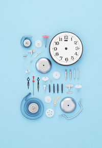 Overhead view of components of a clock