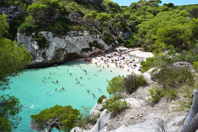 High angle view of people at beach