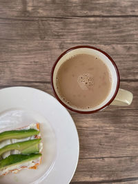 Above shot of coffee and avocado toast 