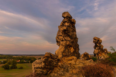 Sunset at the teufelsmauer, rock formation