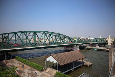 Bridge over river against clear blue sky