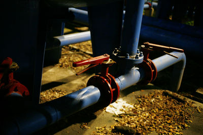 Close-up high angle view of pipe metal