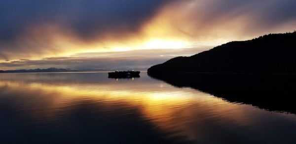 Scenic view of lake against sky during sunset