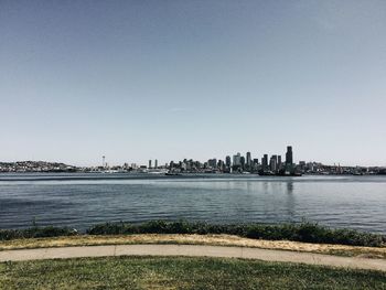 View of cityscape against clear sky