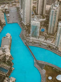 High angle view of buildings in city