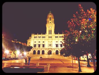 View of building lit up at night