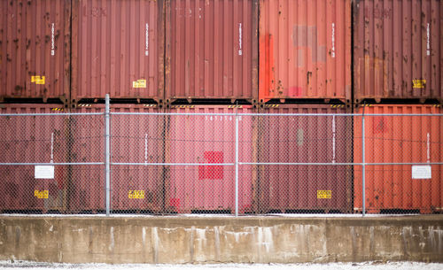 Cargo containers stacked at shipyard