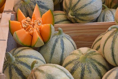 Pumpkins for sale at market stall