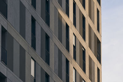Contemporary building architecture facade with shadows and sunlight in the city