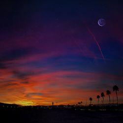 Scenic view of silhouette trees against sky at night