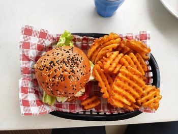 High angle view of food on table