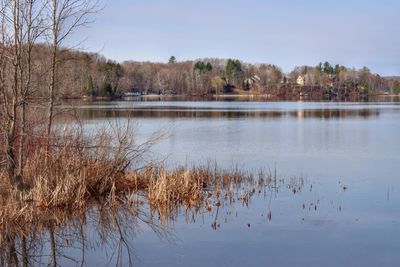 Scenic view of lake against clear sky