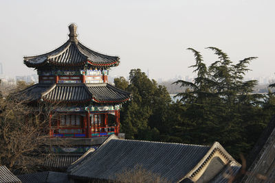 View of temple building against clear sky